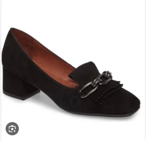Hispanitas Pandora Black Suede Chain Fringe Slip On Block Heel Loafers Pump NWOB - Picture 2 of 11